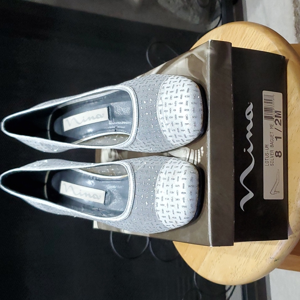 Nina Lotus Silver Mesh Heels